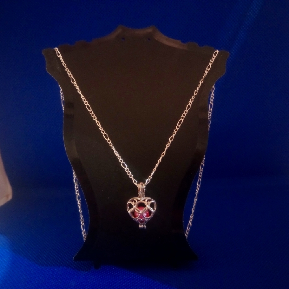 Sterling Silver Heart Locket with Freshwater Pink Pearl Necklace